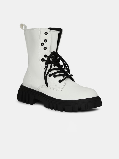 

20Dresses Women White Solid Mid Top Flat Boots