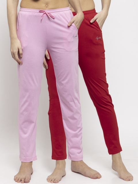 

NEUDIS Women Pack of 2 Solid Cotton Lounge Pants, Red