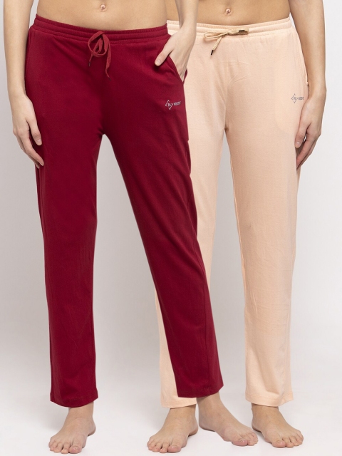 

NEUDIS Women Pack Of 2 Solid Cotton Lounge Pants, Peach