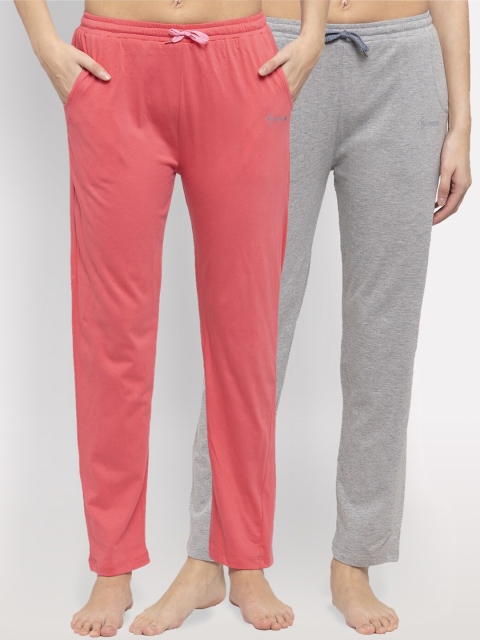 

NEUDIS Women Pack Of 2 Pink & Grey Solid Cotton Lounge Pants