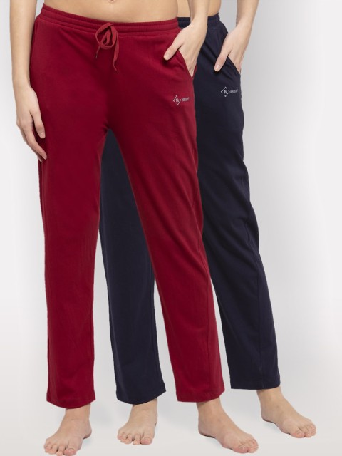 

NEUDIS Women Pack Of 2 Solid Cotton Lounge Pants, Maroon