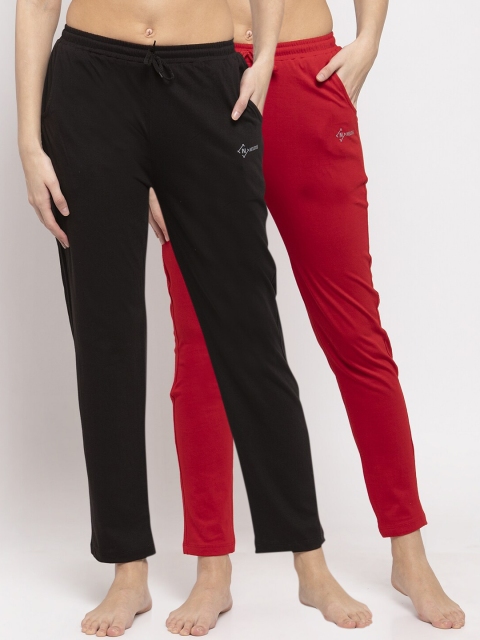 

NEUDIS Women Pack Of 2 Solid Cotton Lounge Pants, Red