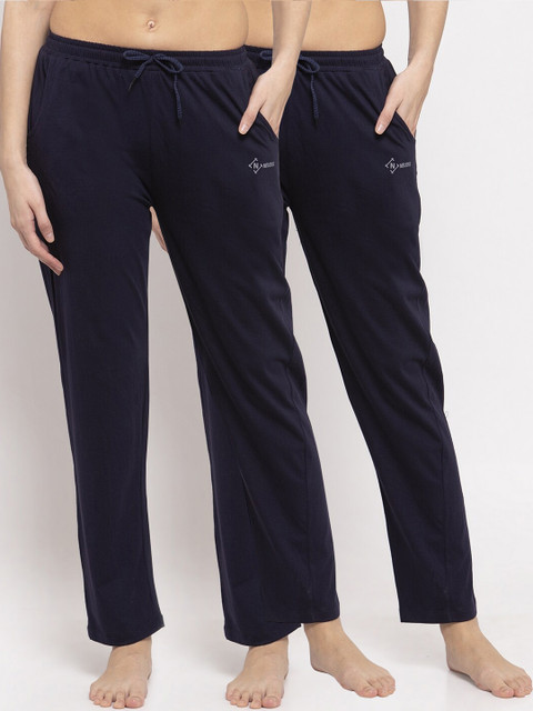 

NEUDIS Women Pack Of 2 Navy Blue Solid Cotton Lounge Pants