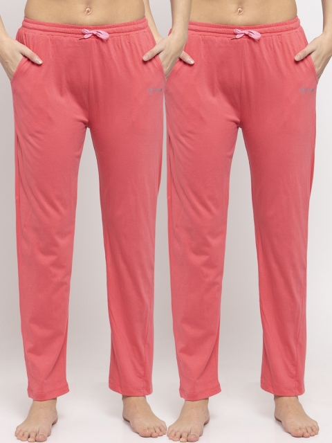 

NEUDIS Women Pack Of 2 Pink Solid Cotton Lounge Pants