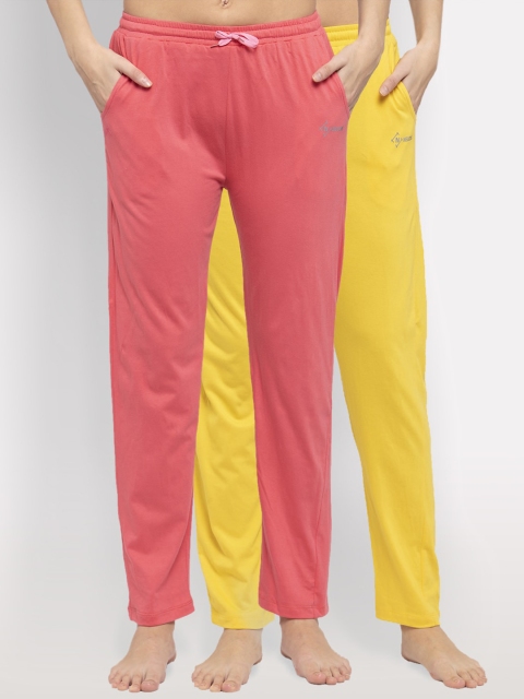 

NEUDIS Women Pack Of 2 Solid Cotton Lounge Pants, Pink