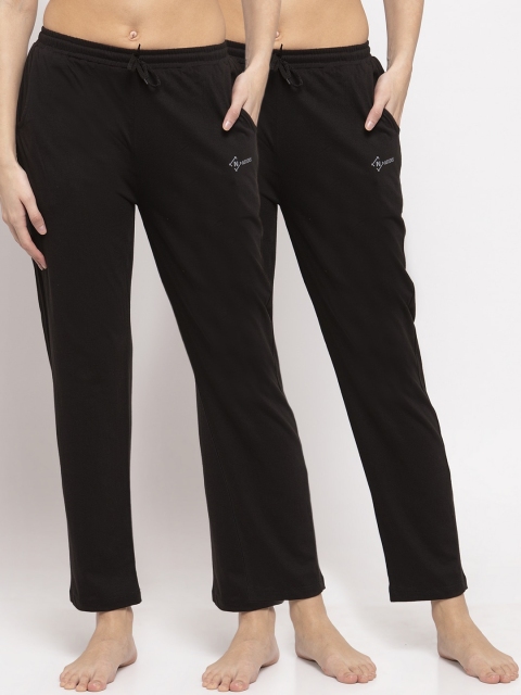 

NEUDIS Women Pack Of 2 Black Solid Cotton Lounge Pants