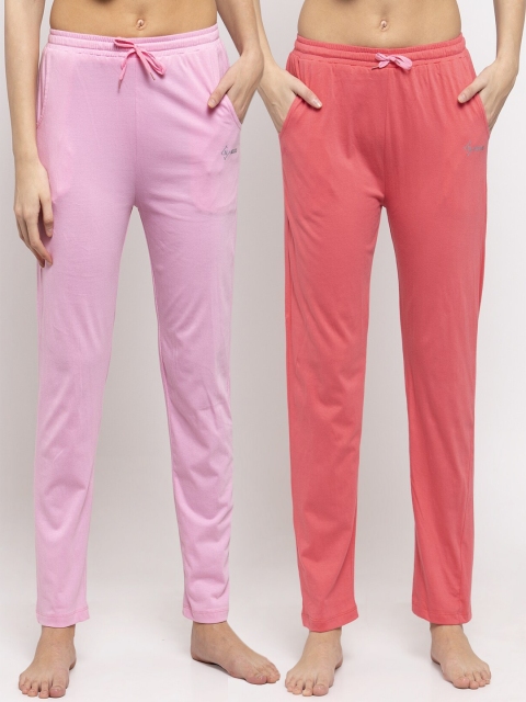 

NEUDIS Women Pack Of 2 Solid Cotton Lounge Pants, Pink