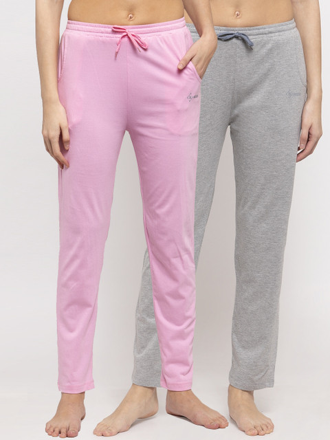 

NEUDIS Women Pack Of 2 Solid Cotton Lounge Pants, Pink