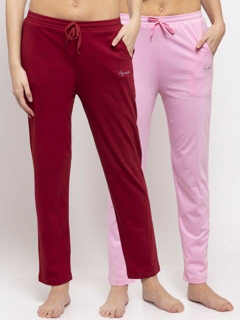 

NEUDIS Women Pack Of 2 Solid Cotton Lounge Pants, Pink