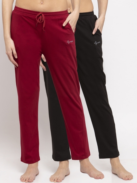 

NEUDIS Women Pack Of 2 Maroon & Black Cotton Lounge Pants