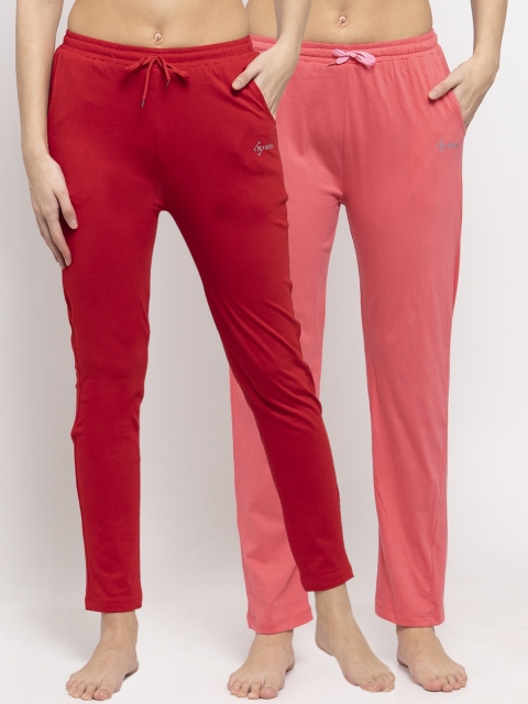 

NEUDIS Women Pack Of 2 Solid Cotton Lounge Pants, Red