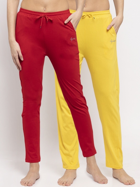 

NEUDIS Women Pack Of 2 Red & Yellow Solid Cotton Lounge Pants