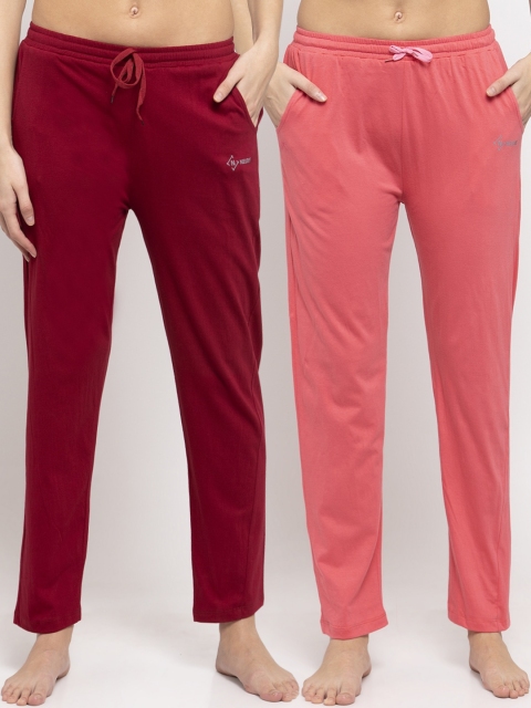

NEUDIS Women Pack Of 2 Solid Cotton Lounge Pants, Pink