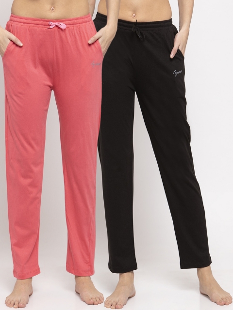 

NEUDIS Women Pack Of 2 Solid Cotton Lounge Pants, Pink