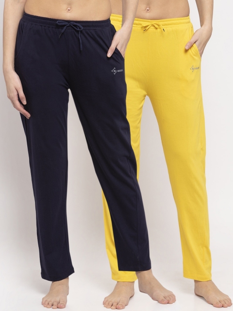 

NEUDIS Women Pack Of 2 Solid Cotton Lounge Pants, Yellow