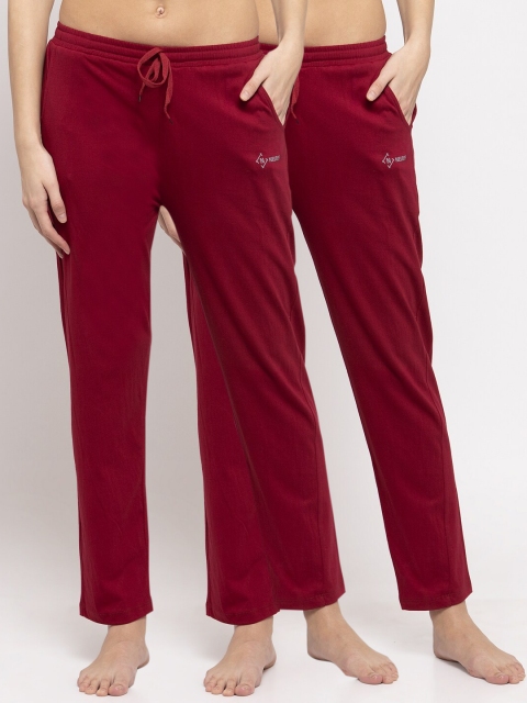 

NEUDIS Women Pack Of 2 Maroon Solid Cotton Lounge Pants