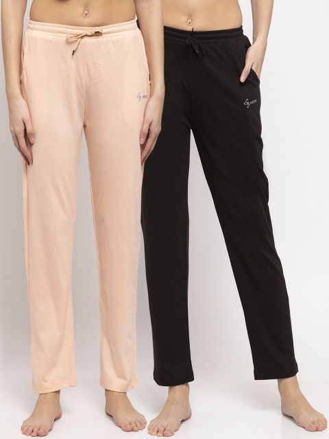 

NEUDIS Women Pack Of 2 Solid Cotton Lounge Pants, Peach