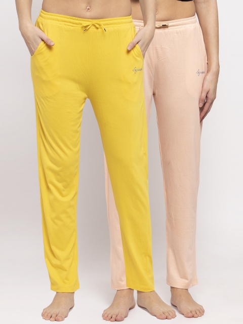 

NEUDIS Women Pack Of 2 Solid Cotton Lounge Pants, Yellow