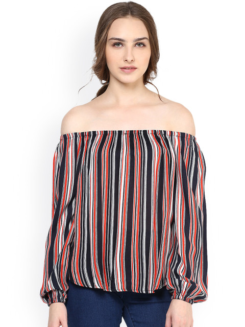 

Harpa Women Black & White Striped Off-Shoulder Top