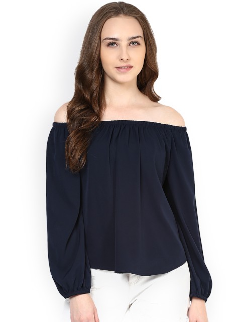 

Harpa Women Navy Off-Shoulder Top, Navy blue