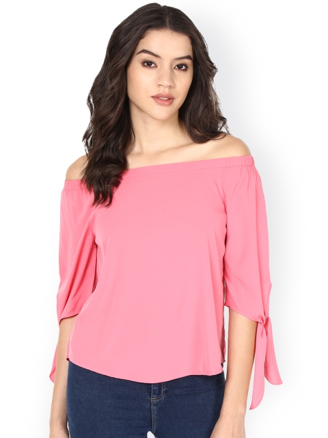 

Harpa Women Pink Solid Off-Sholder Top
