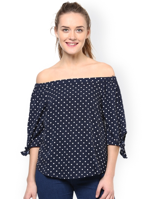 

Harpa Women Navy Printed Off-Shoulder Top, Navy blue