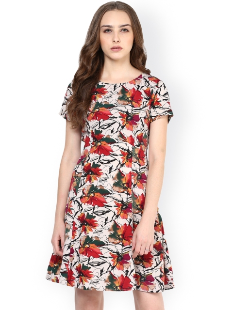 

Harpa White Printed Crepe Fit & Flare Dress