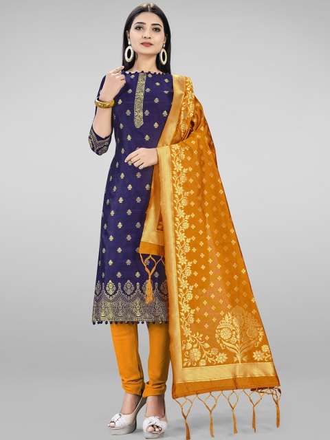 

Mitera Women Navy Blue & Gold-Toned Unstitched Dress Material