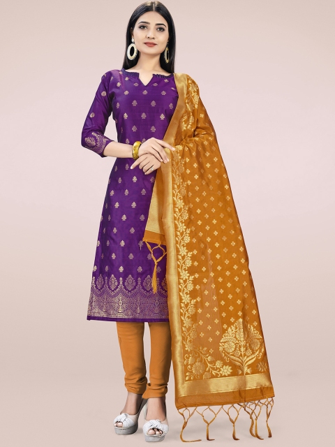 

Mitera Purple & Gold-Toned Unstitched Dress Material