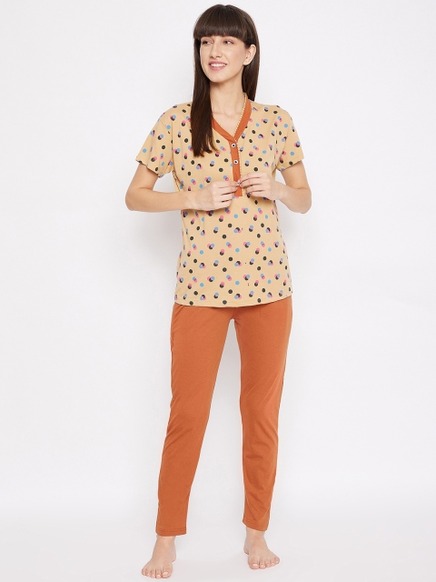 

FirstKrush Women Beige & Orange Night Suit