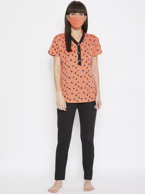

FirstKrush Women Orange & Black Printed Night suit