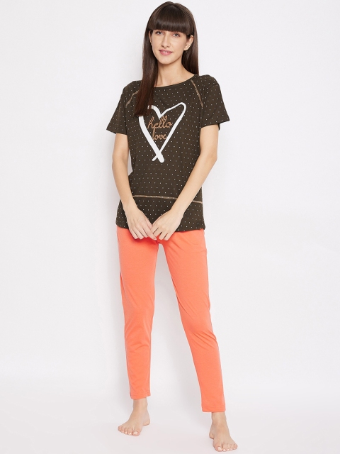 

FirstKrush Women Coffee Brown & Orange Night Suit