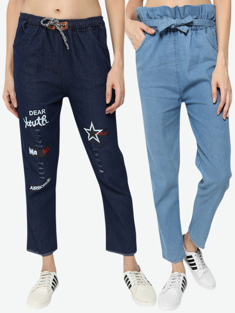 

Fleurt Women Pack Of 2 Blue Jogger Printed Jeans