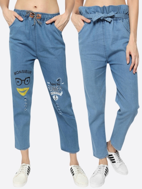 

Fleurt Women Pack Of 2 Blue Jogger Printed Jeans