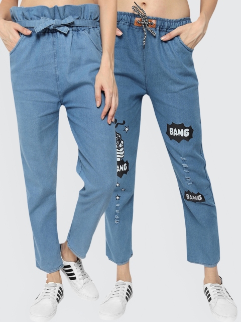 

Fleurt Women Pack Of 2 Blue Jogger Printed Jeans