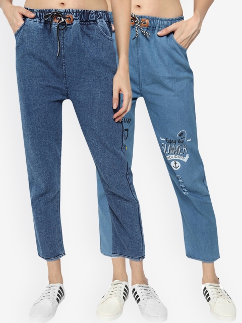 

Fleurt Women Pack Of 2 Blue Jogger Printed Jeans