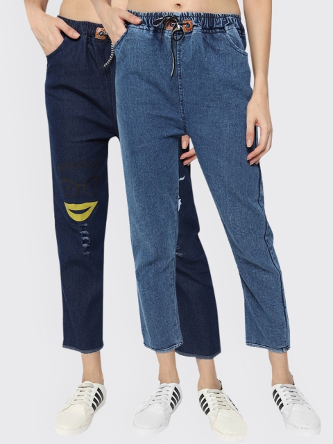 

Fleurt Women Navy Blue & Blue Pack Of 2 Joggers