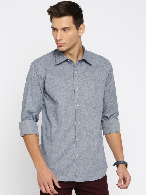 

American Crew Men Blue Slim Fit Self-Design Casual Shirt