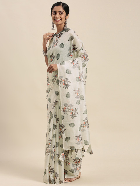 

Sangria White Floral Printed Saree
