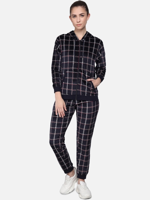 

ANTI CULTURE Women Navy Blue & White Checked Tracksuit