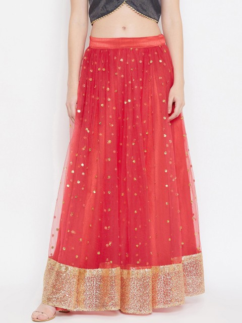 

studio rasa Women Coral Embellished Flared Maxi Skirt