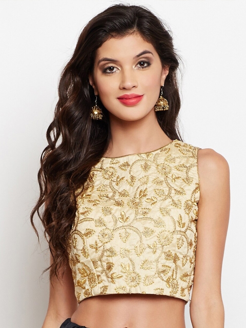 

studio rasa Beige Embroidered Fitted Crop Top