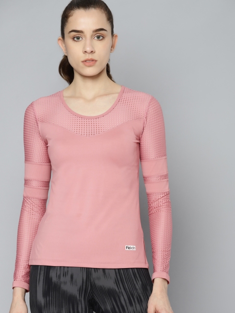 

Fitkin Women Active Pink Training Mesh Panel Top