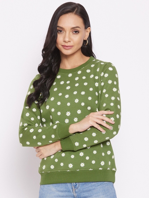 

HARBORNBAY Women Olive Green Floral Printed Sweatshirts