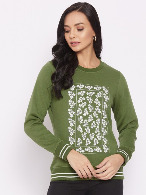 

HARBORNBAY Women Olive Green Printed Sweatshirt