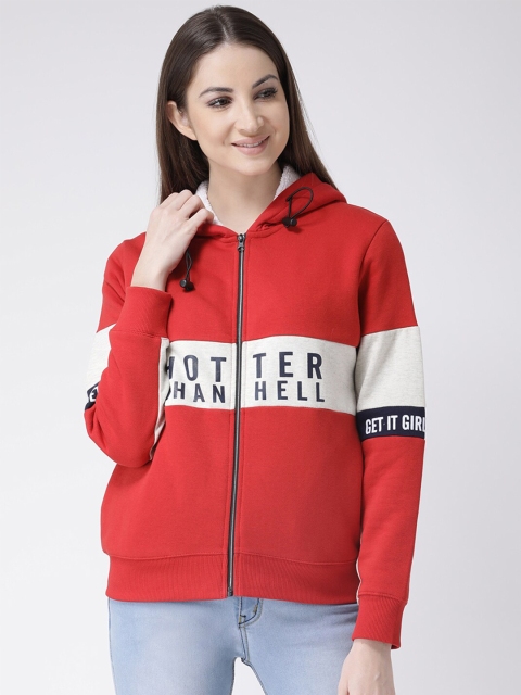 

Club York Women Red Printed Fleece Hooded Sweatshirt