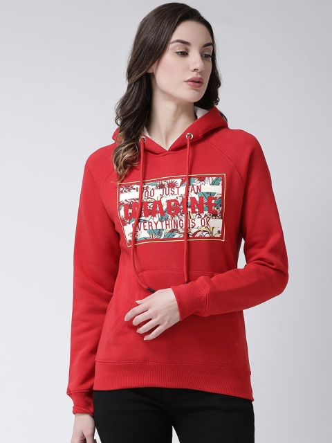 

Club York Women Red Printed Hooded Sweatshirt