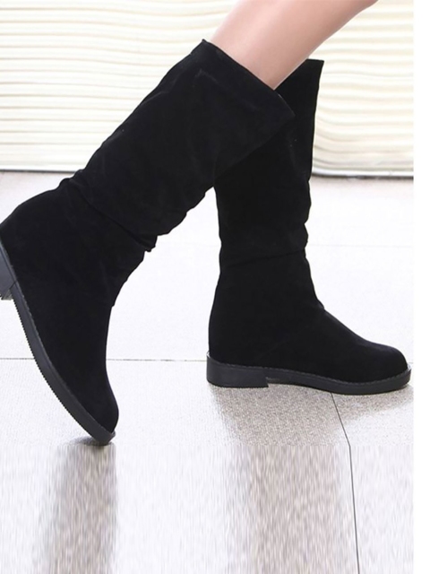 

Street Style Store Women Black Suede High-Top Flat Boots