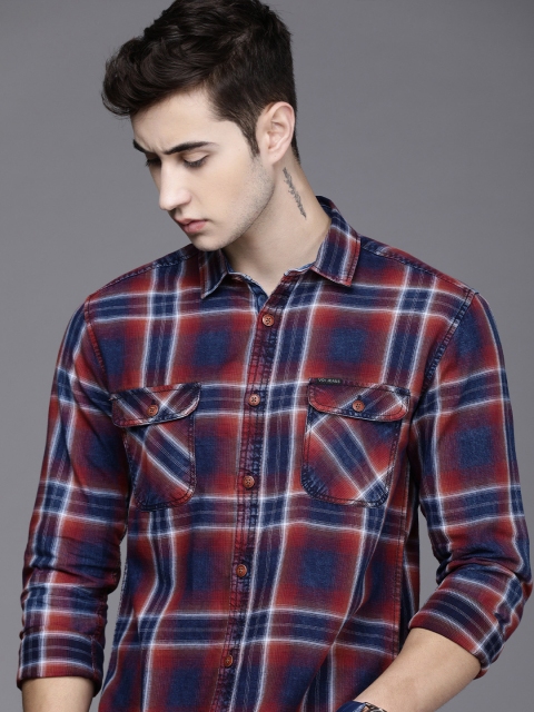 

Voi Jeans Men Blue Slim Fit Tartan Checks Checked Casual Shirt