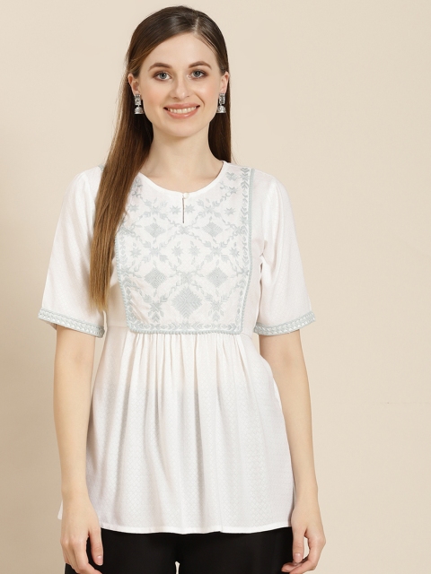 

Juniper White & Blue Viscose Rayon Embroidered Tunic